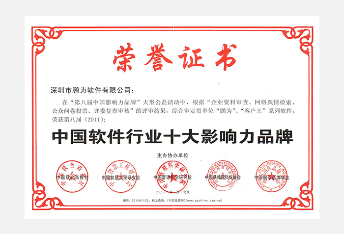 2012十大影響力品牌證書